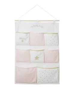Maisons Du Monde Décoration Murale Enfant Rangement Mural En Coton Blanc, Rose Et Doré 50x70