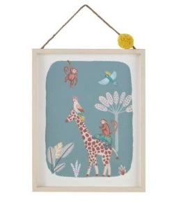 Maisons Du Monde Décoration Murale Enfant Tableau à Suspendre Imprimé Animaux Beige, Bleu Et Terracotta 40x50