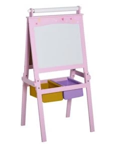 Homcom Décoration Murale Enfant Tableau Blanc & à Craie Enfant Rouleau Papier Rangement Intégrés Rose
