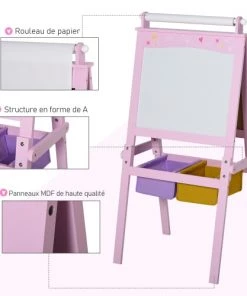 Homcom Décoration Murale Enfant Tableau Blanc & à Craie Enfant Rouleau Papier Rangement Intégrés Rose -Décoration murale enfant Soldes tableau blanc a craie enfant rouleau papier rangement integres rose 5