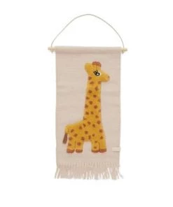 OYOY Living Design Décoration Murale Enfant Tapis Mural Girafe Rose 95% Laine 5% Coton 70x32cm